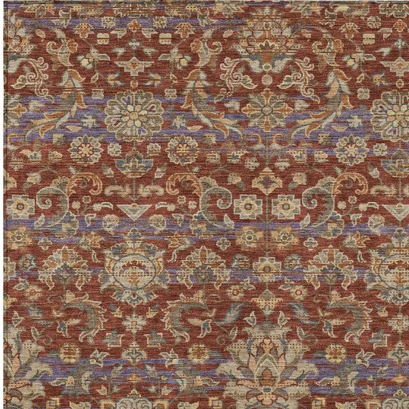 10' X 14' Burgundy And Orange Floral Medallion Washable Indoor Outdoor Area Rug Homeroots Outdoor