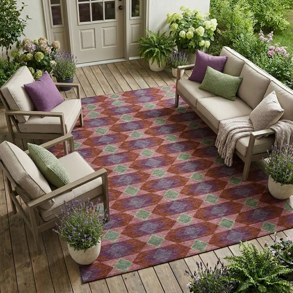 10' X 14' Burgundy And Pewter Geometric Washable Indoor Outdoor Area Rug Homeroots Outdoor