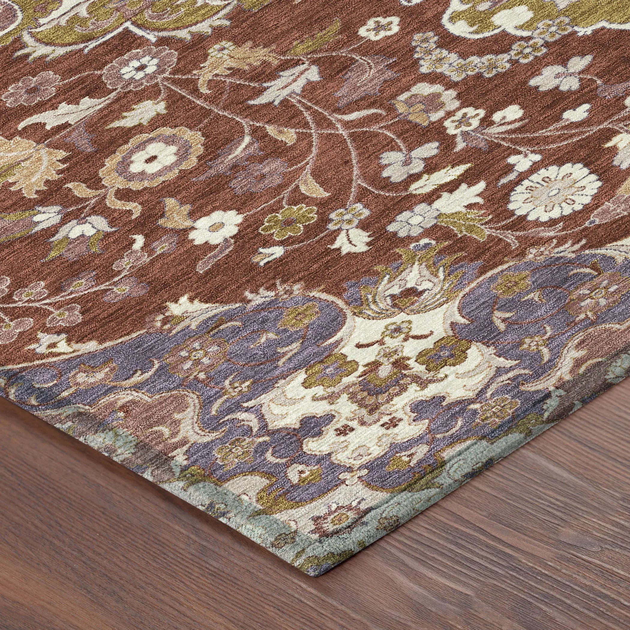 10' X 14' Burgundy And Red Damask Washable Indoor Outdoor Area Rug Homeroots Outdoor