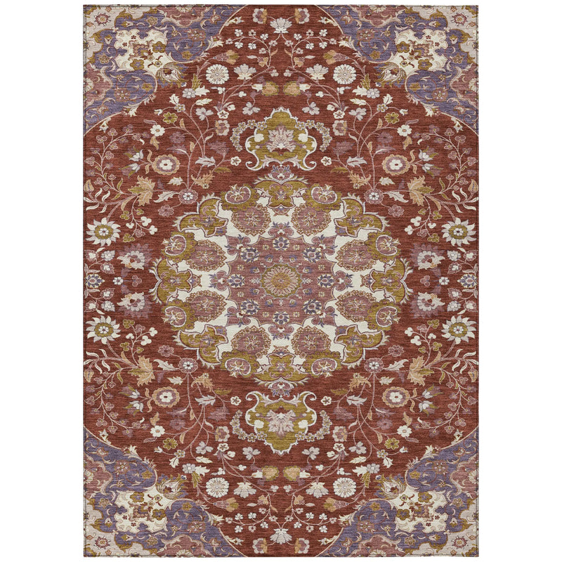 10' X 14' Burgundy And Red Damask Washable Indoor Outdoor Area Rug Homeroots Outdoor