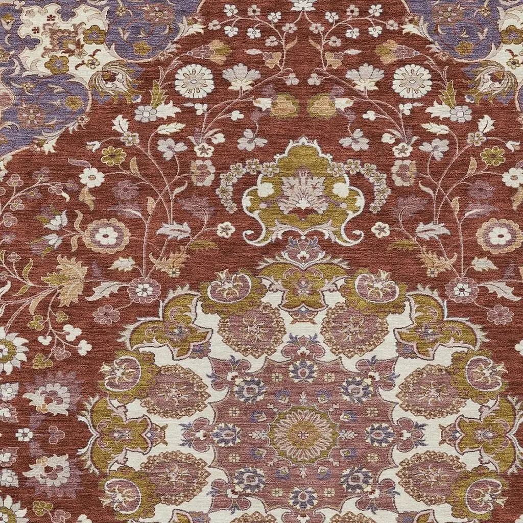 10' X 14' Burgundy And Red Damask Washable Indoor Outdoor Area Rug Homeroots Outdoor