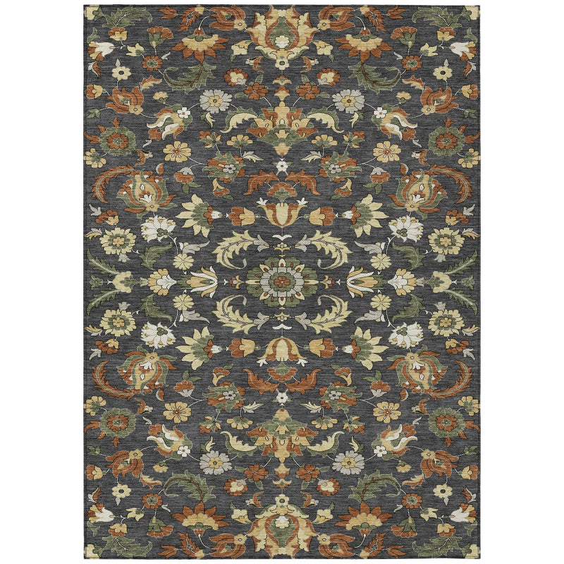 10' X 14' Charcoal And Black Floral Medallion Washable Indoor Outdoor Area Rug Homeroots Outdoor