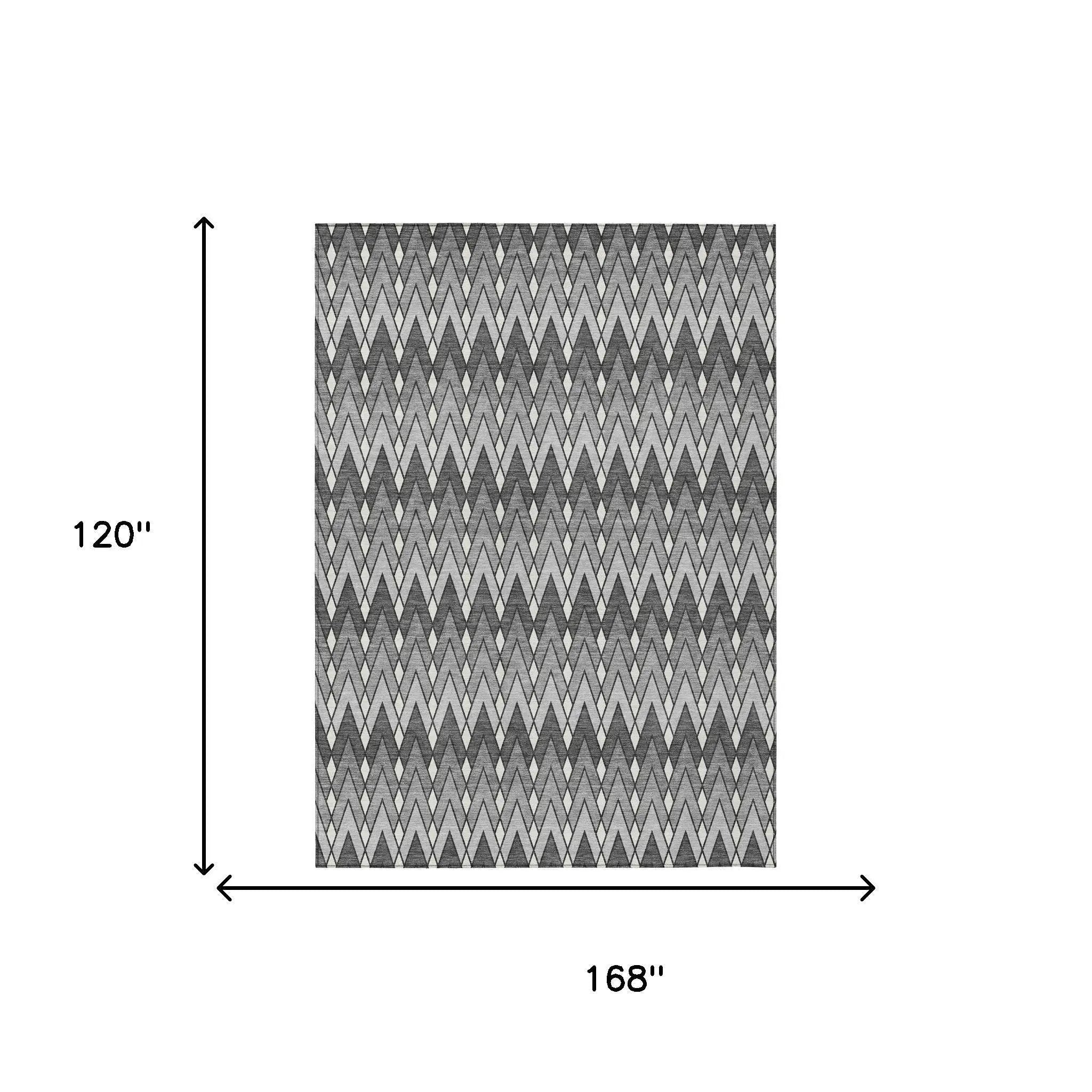 10' X 14' Charcoal And Black Geometric Washable Indoor Outdoor Area Rug Homeroots Outdoor