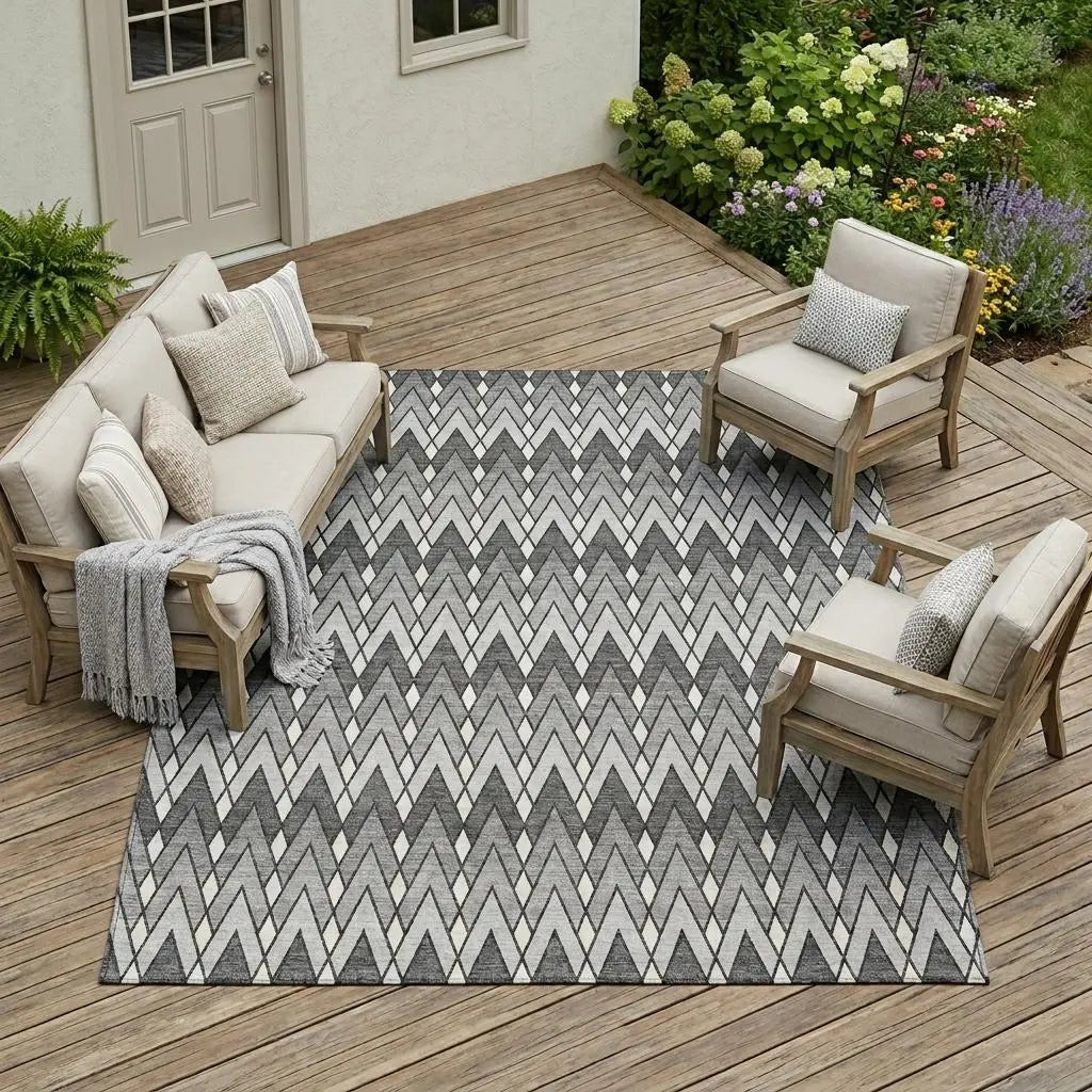 10' X 14' Charcoal And Black Geometric Washable Indoor Outdoor Area Rug Homeroots Outdoor