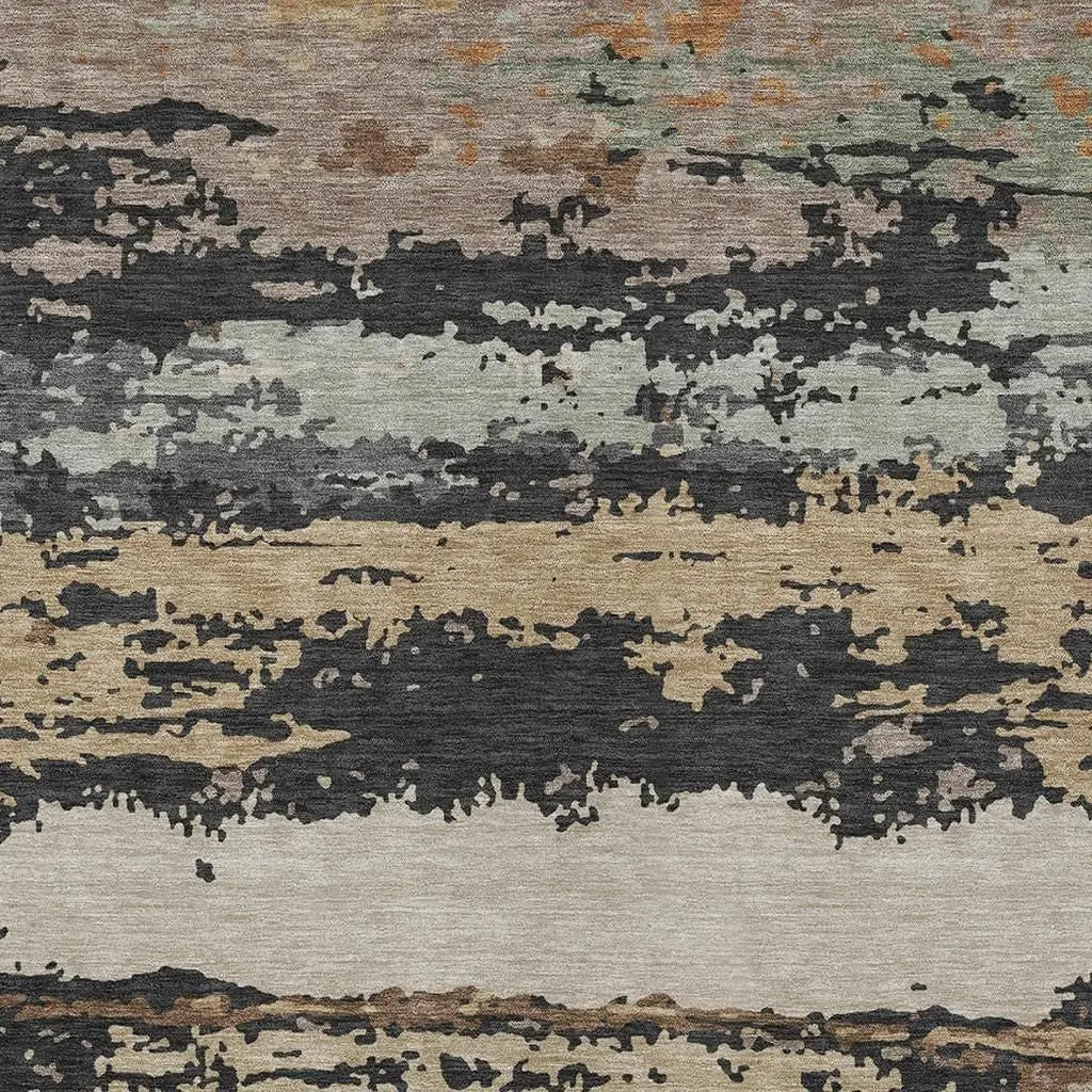 10' X 14' Charcoal And Brown Abstract Washable Indoor Outdoor Area Rug Homeroots Outdoor