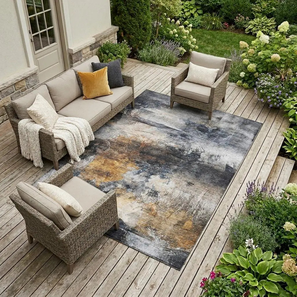 10' X 14' Charcoal And Gray Abstract Washable Indoor Outdoor Area Rug Homeroots Outdoor