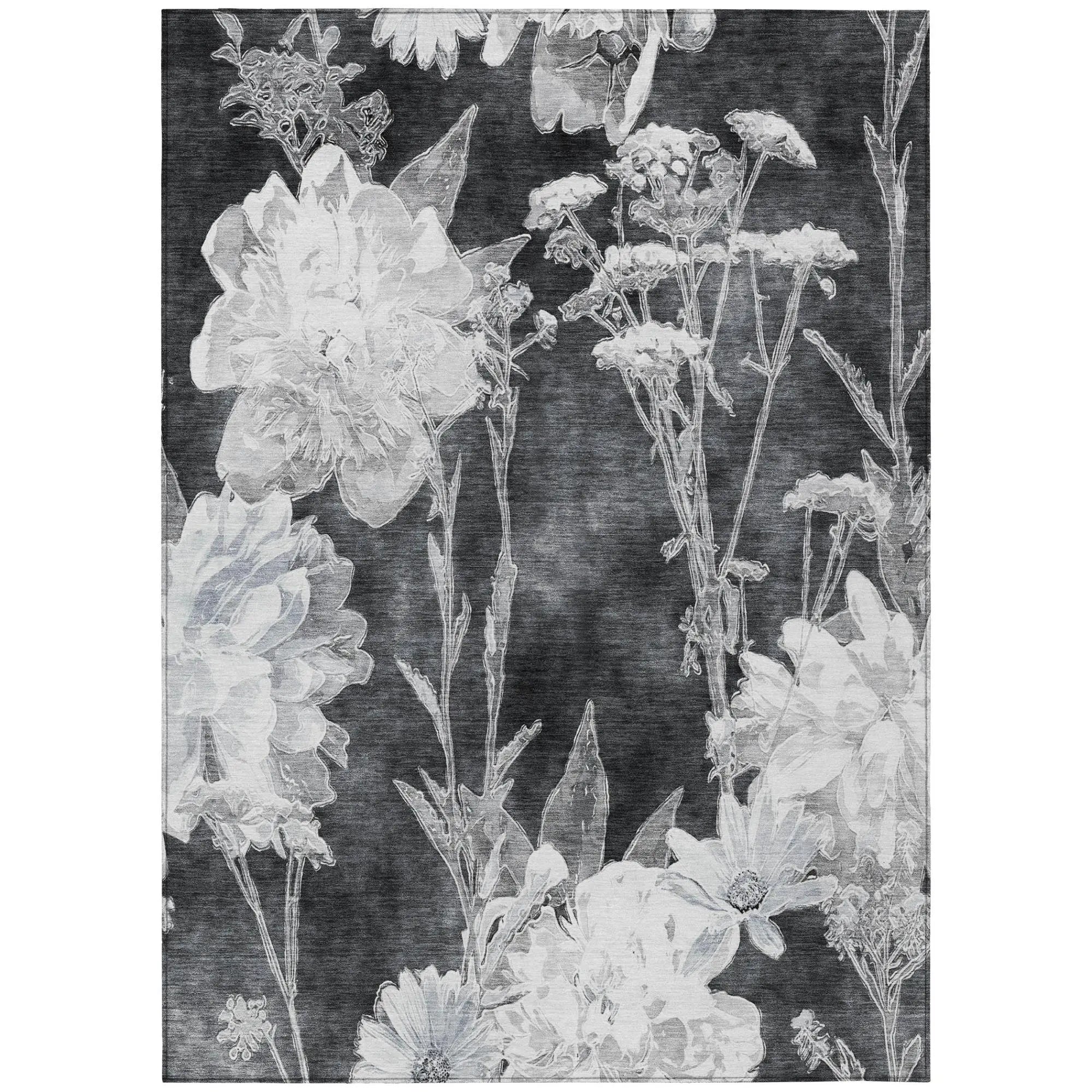 10' X 14' Charcoal And Gray Floral Washable Indoor Outdoor Area Rug Homeroots Outdoor