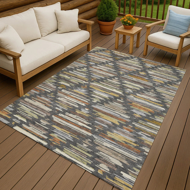 10' X 14' Charcoal And Gray Southwestern Washable Indoor Outdoor Area Rug Homeroots Outdoor
