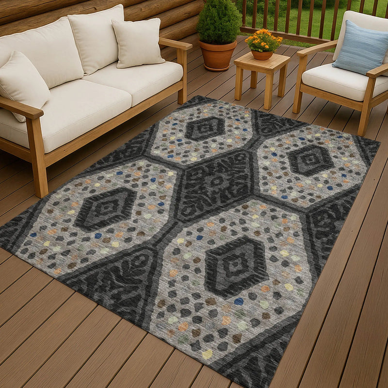 10' X 14' Charcoal And Gray Tribal Washable Indoor Outdoor Area Rug Homeroots Outdoor