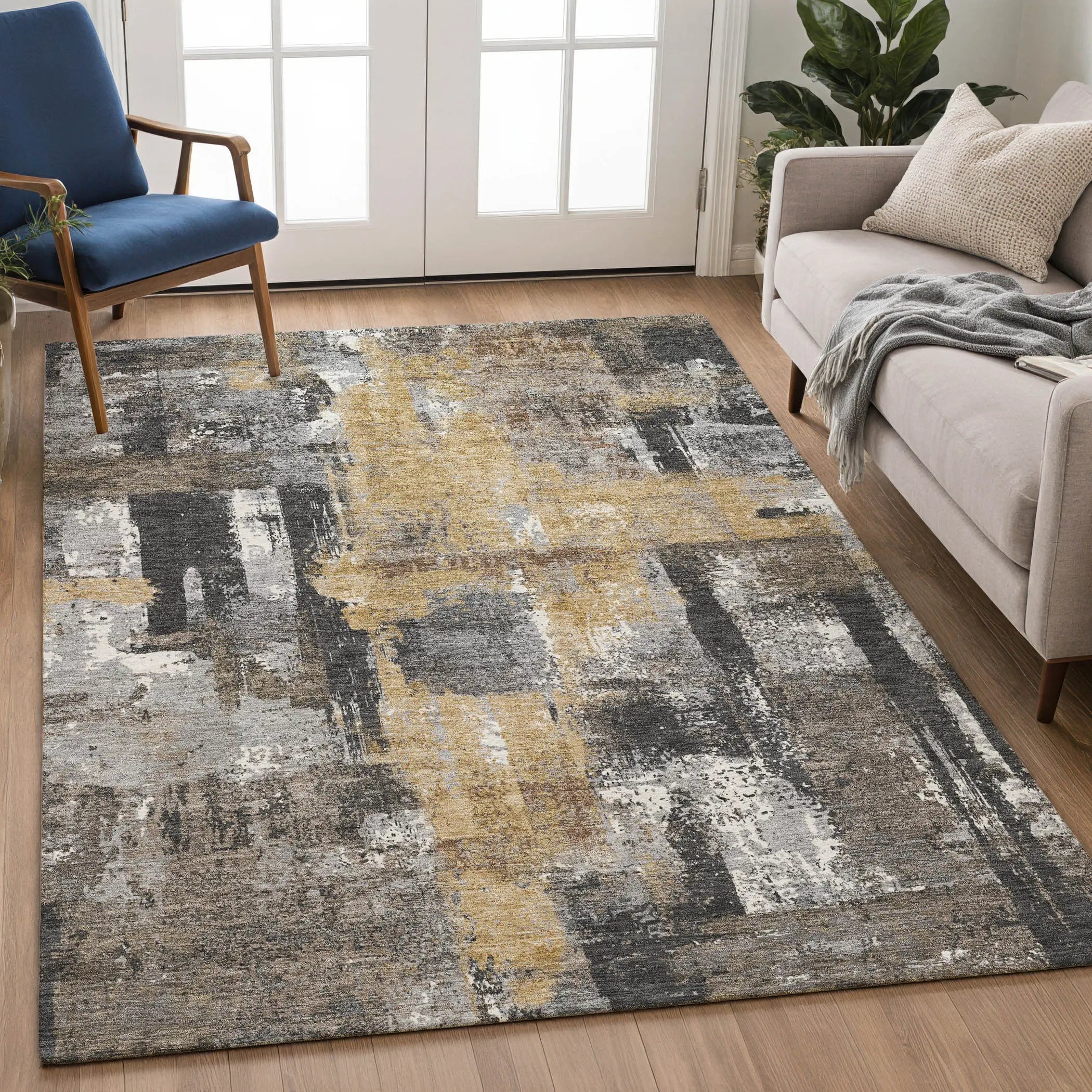 10' X 14' Charcoal And Ivory Abstract Washable Indoor Outdoor Area Rug Homeroots Outdoor