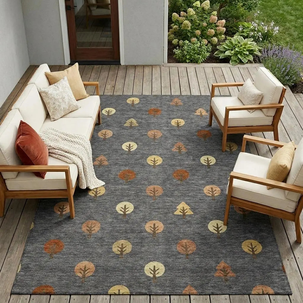 10' X 14' Charcoal And Orange Geometric Washable Indoor Outdoor Area Rug Homeroots Outdoor