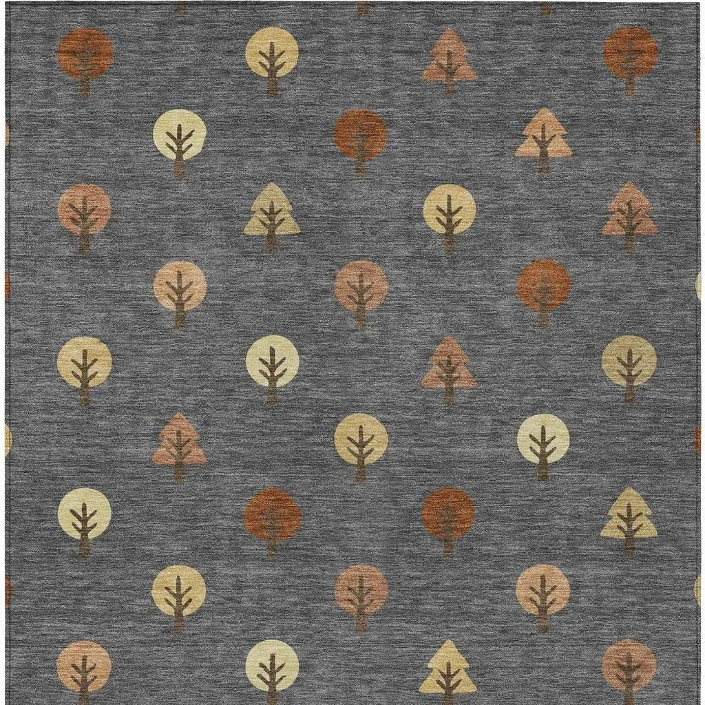 10' X 14' Charcoal And Orange Geometric Washable Indoor Outdoor Area Rug Homeroots Outdoor