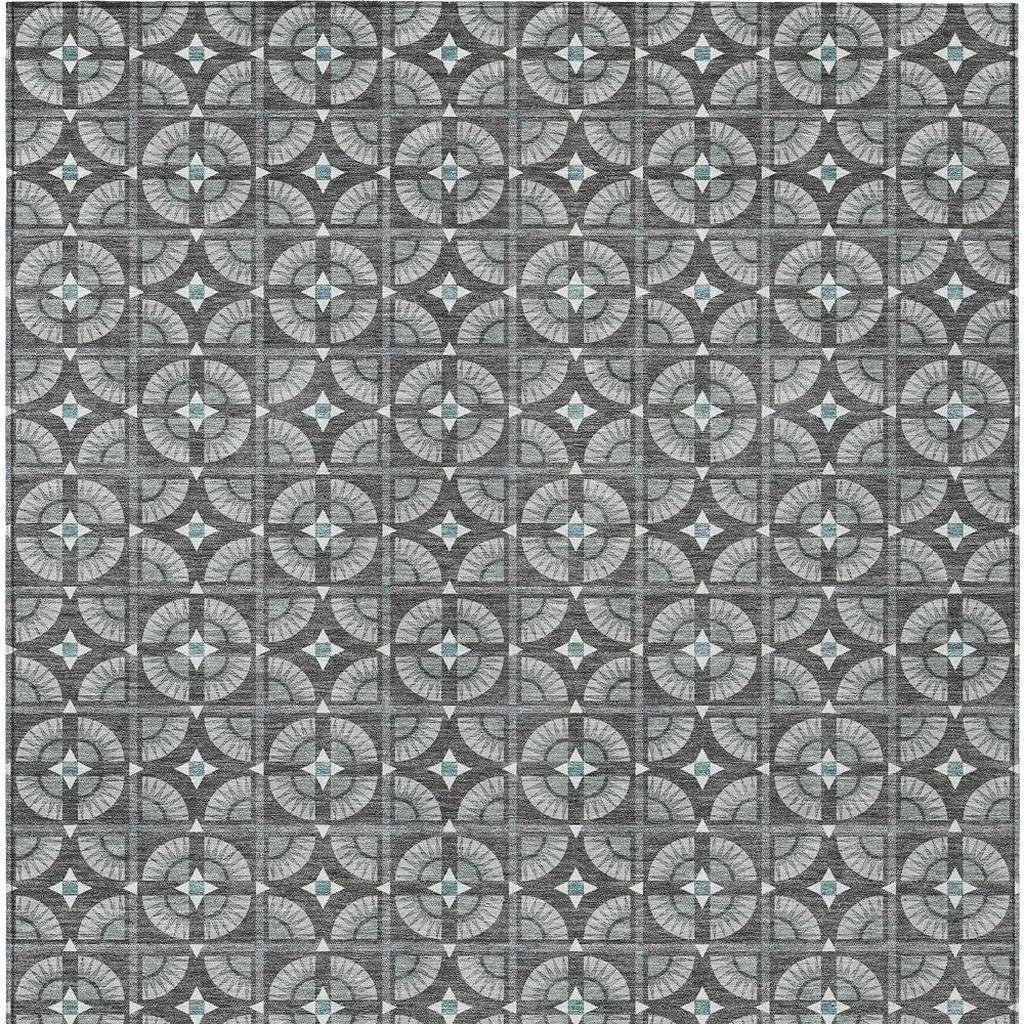 10' X 14' Charcoal And Silver Geometric Washable Indoor Outdoor Area Rug Homeroots Outdoor