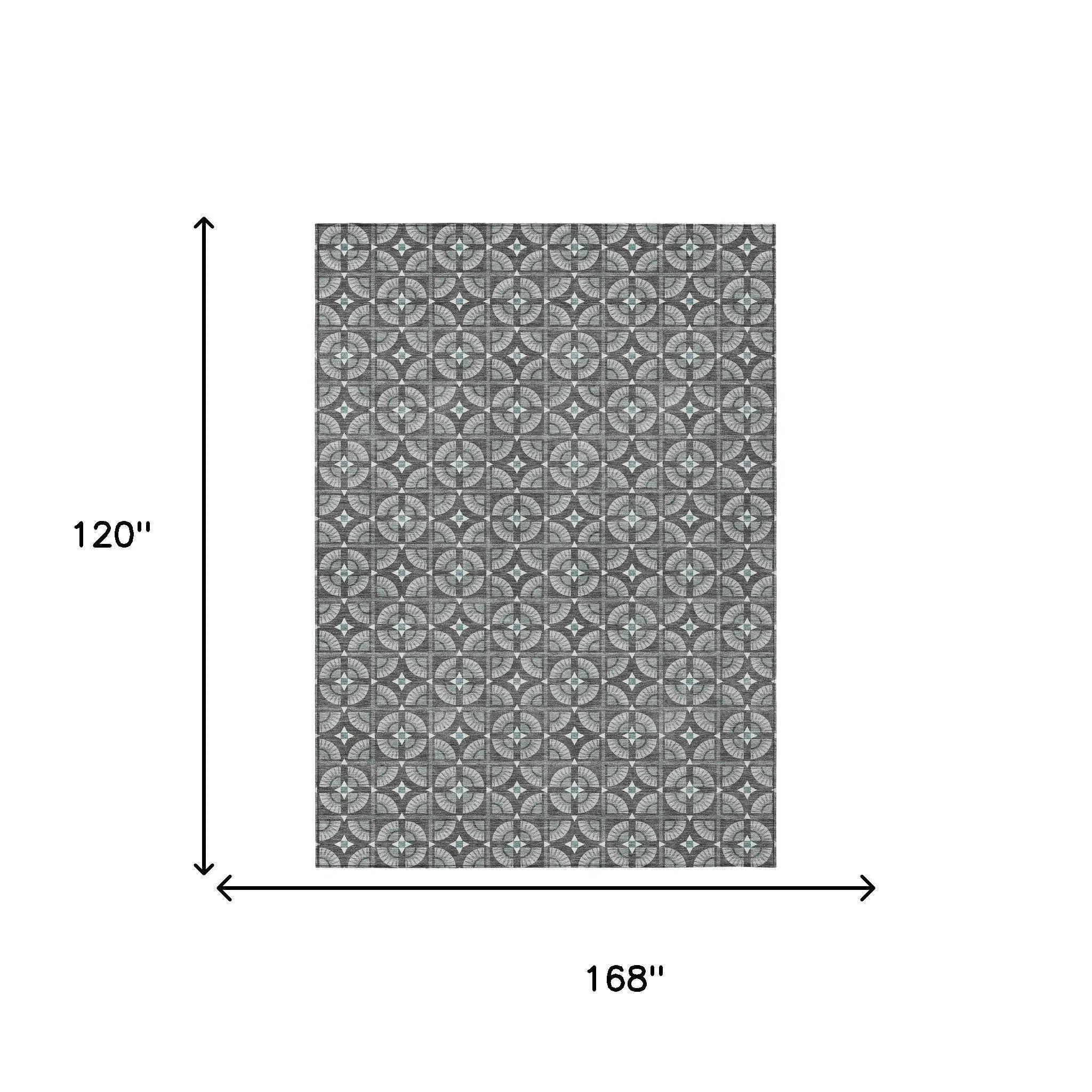 10' X 14' Charcoal And Silver Geometric Washable Indoor Outdoor Area Rug Homeroots Outdoor