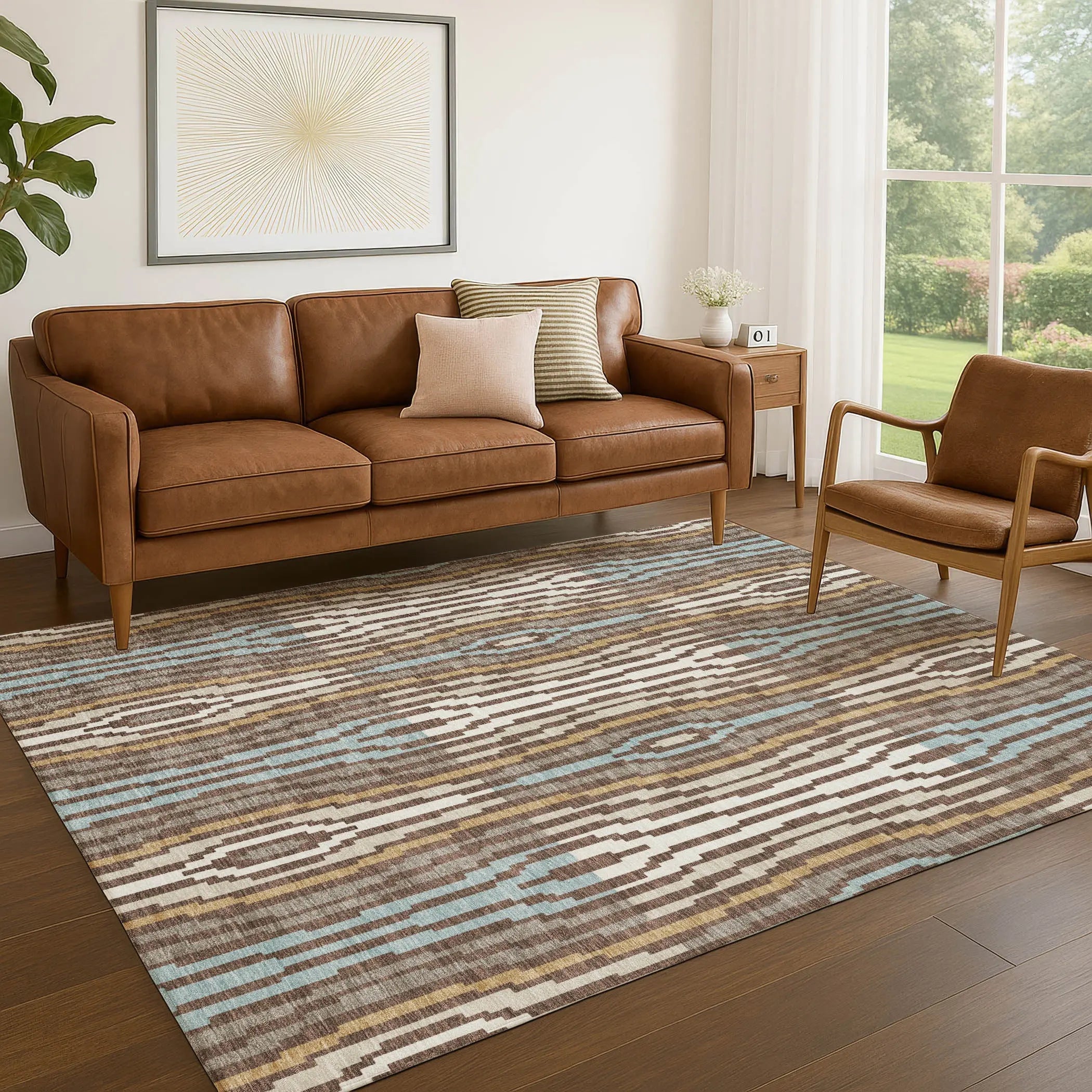 10' X 14' Chocolate And Aqua Abstract Washable Indoor Outdoor Area Rug Homeroots Outdoor