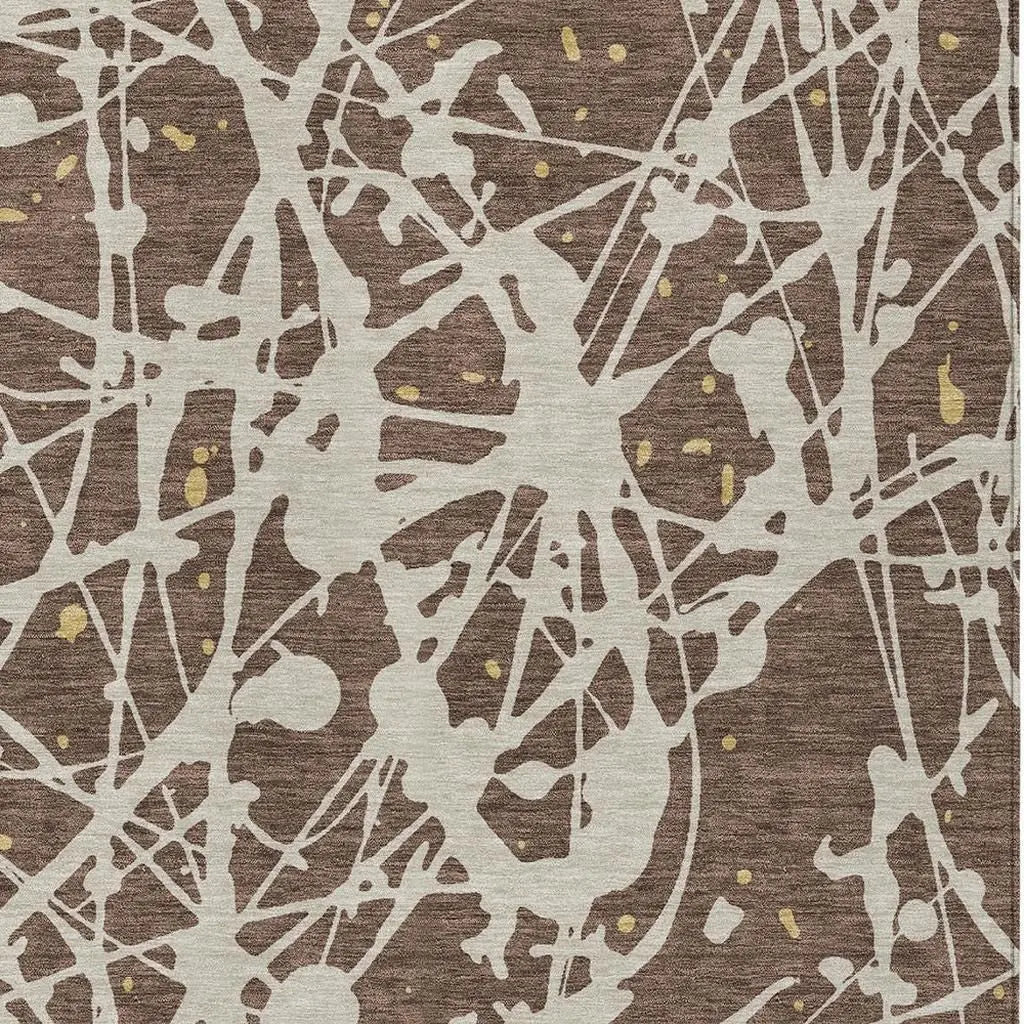 10' X 14' Chocolate And Beige Abstract Washable Indoor Outdoor Area Rug Homeroots Outdoor
