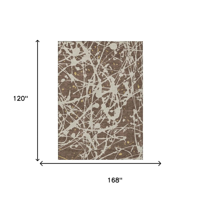 10' X 14' Chocolate And Beige Abstract Washable Indoor Outdoor Area Rug Homeroots Outdoor