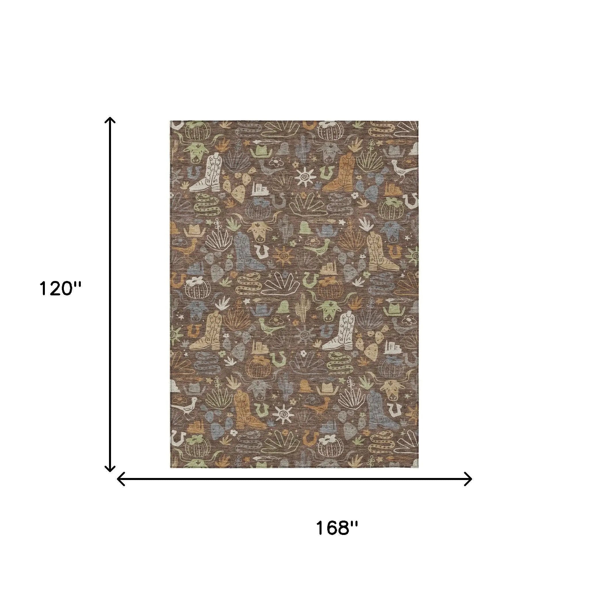 10' X 14' Chocolate And Beige Cactus Washable Indoor Outdoor Area Rug Homeroots Outdoor