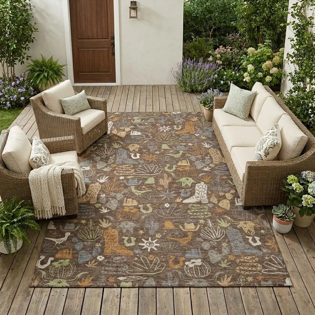 10' X 14' Chocolate And Beige Cactus Washable Indoor Outdoor Area Rug Homeroots Outdoor