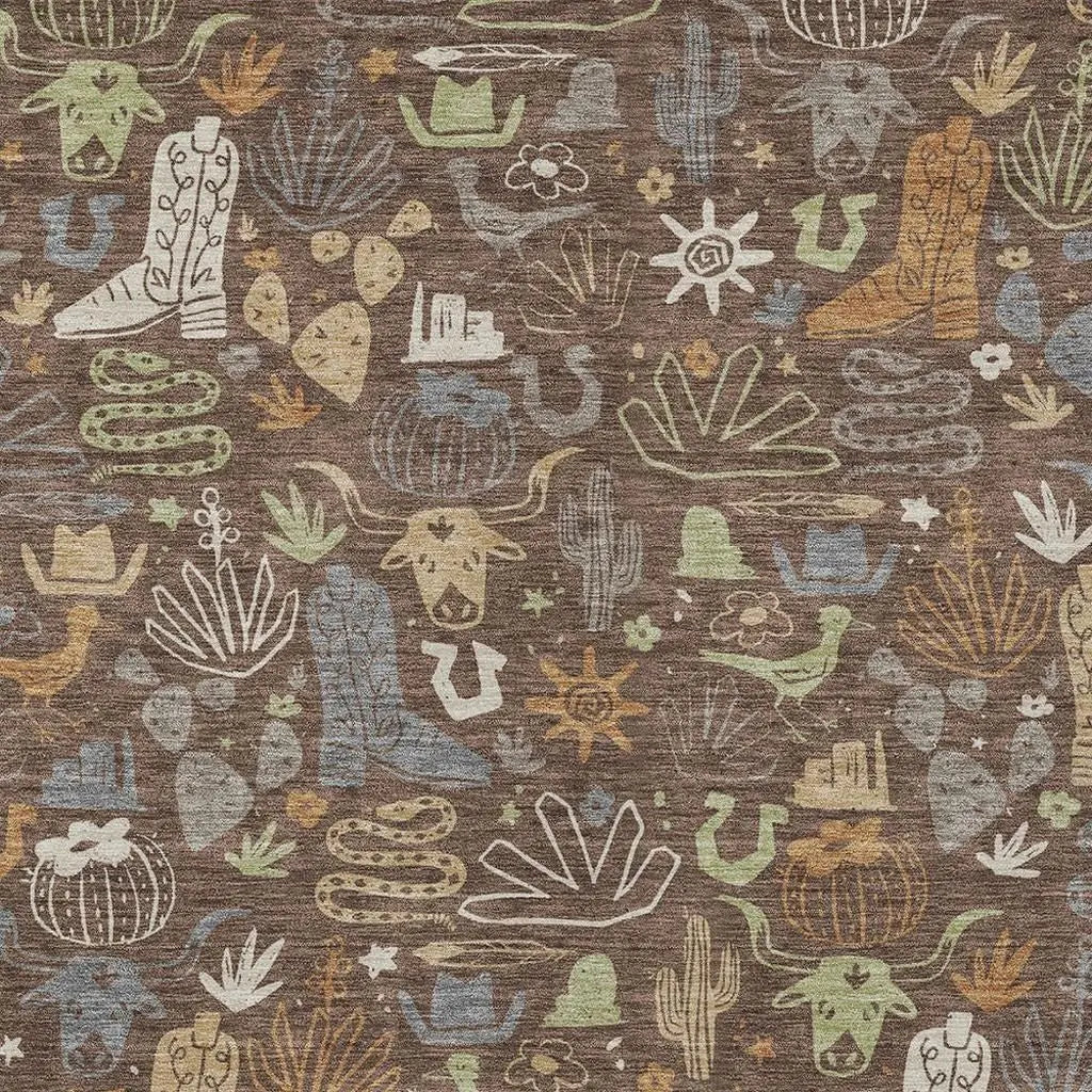 10' X 14' Chocolate And Beige Cactus Washable Indoor Outdoor Area Rug Homeroots Outdoor