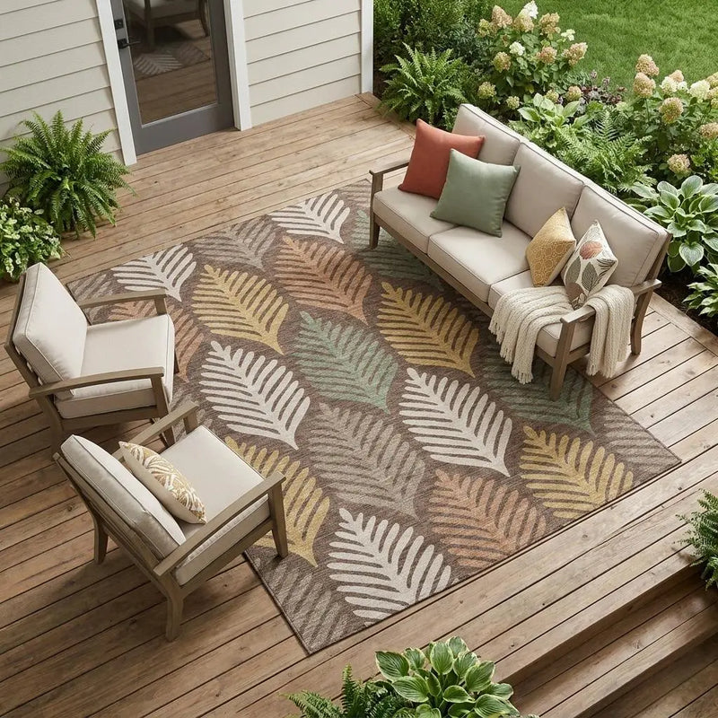 10' X 14' Chocolate And Beige Floral Washable Indoor Outdoor Area Rug Homeroots Outdoor