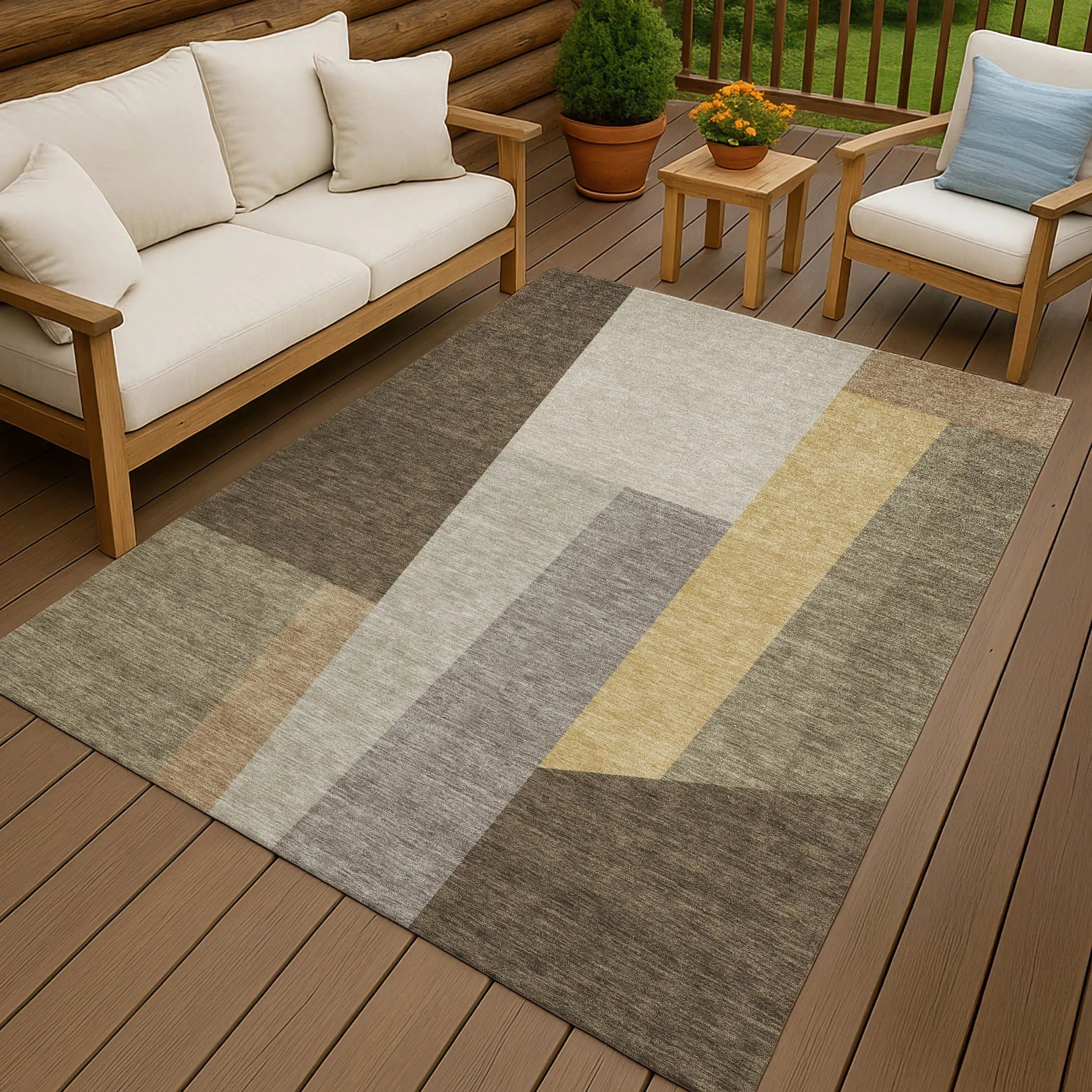 10' X 14' Chocolate And Beige Geometric Washable Indoor Outdoor Area Rug Homeroots Outdoor