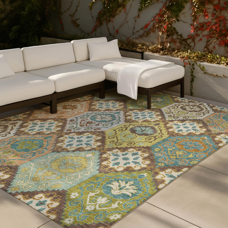 10' X 14' Chocolate And Beige Geometric Washable Indoor Outdoor Area Rug Homeroots Outdoor