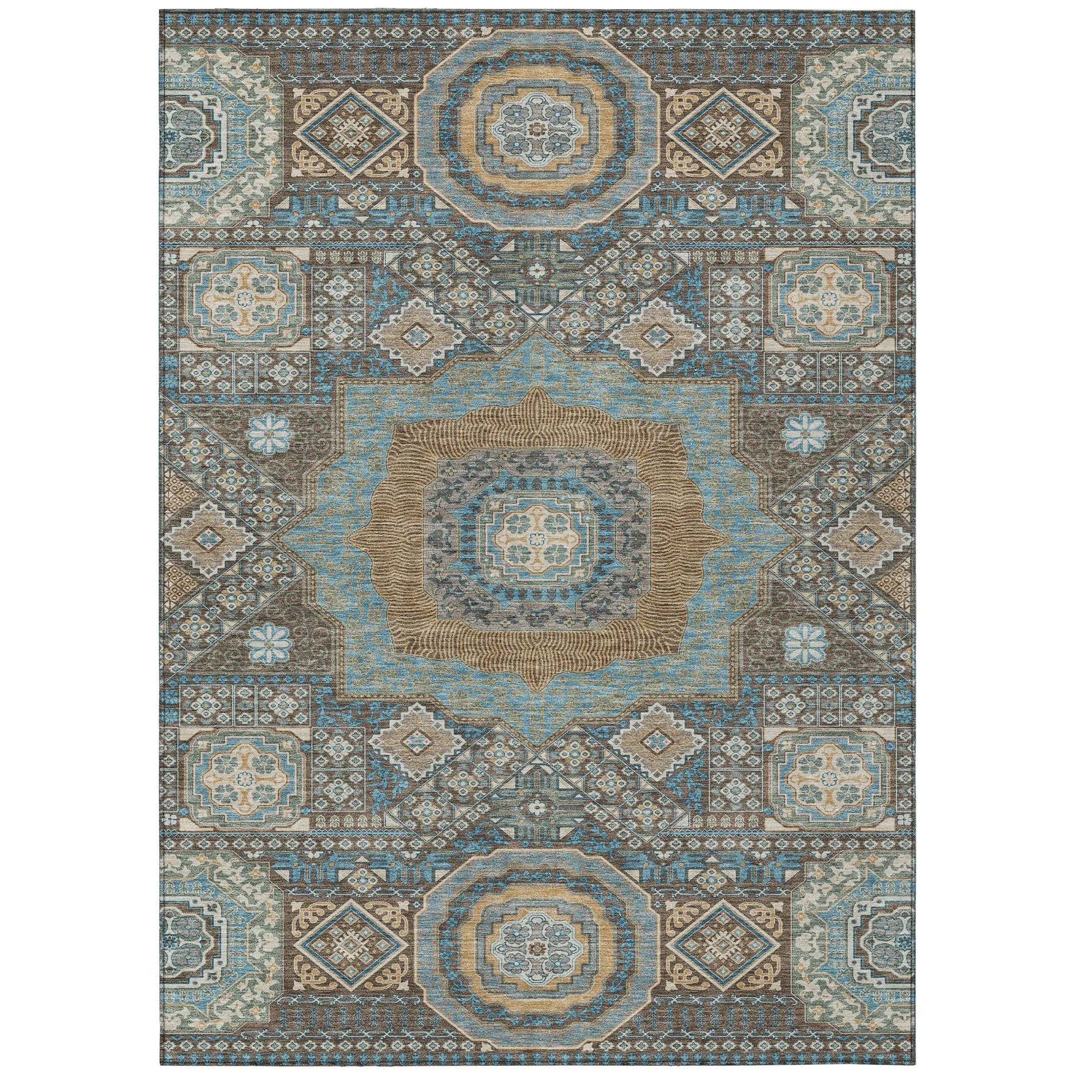 10' X 14' Chocolate And Beige Oriental Washable Indoor Outdoor Area Rug Homeroots Outdoor