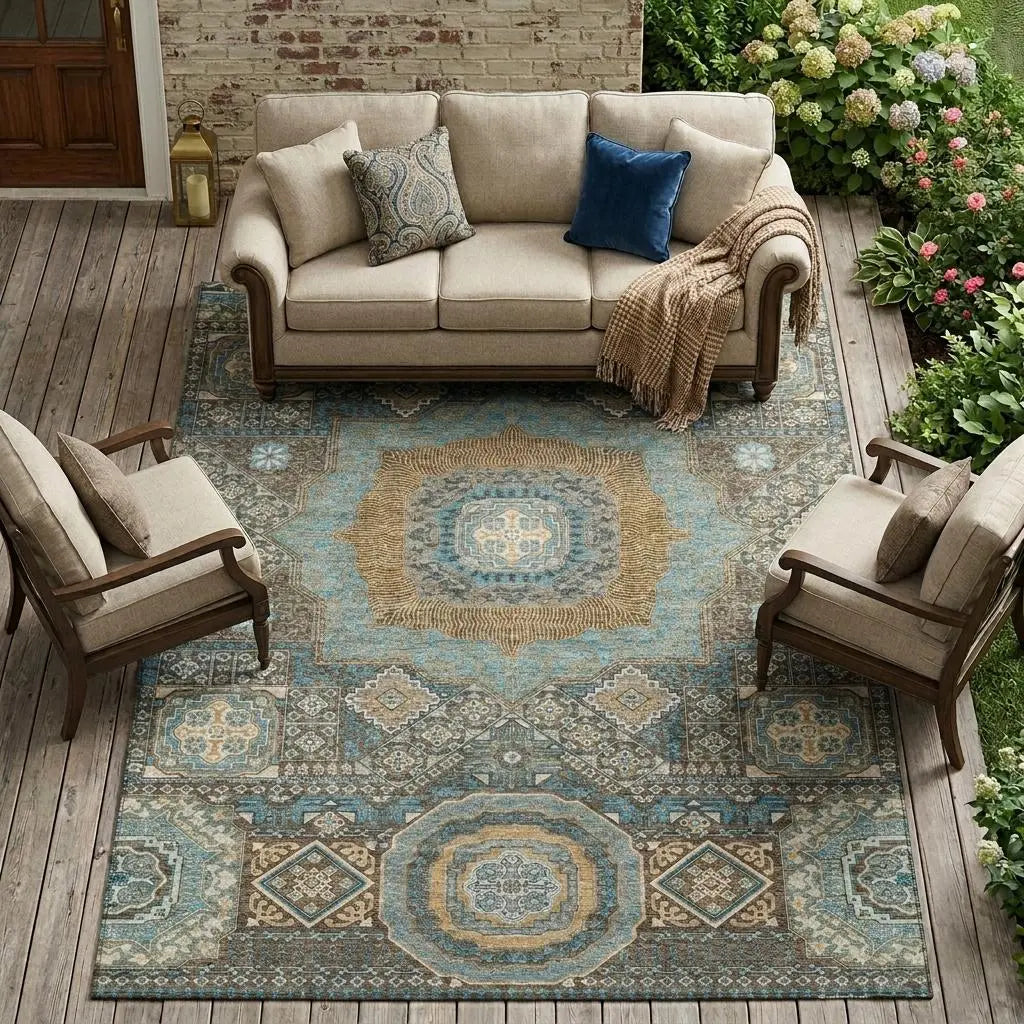 10' X 14' Chocolate And Beige Oriental Washable Indoor Outdoor Area Rug Homeroots Outdoor