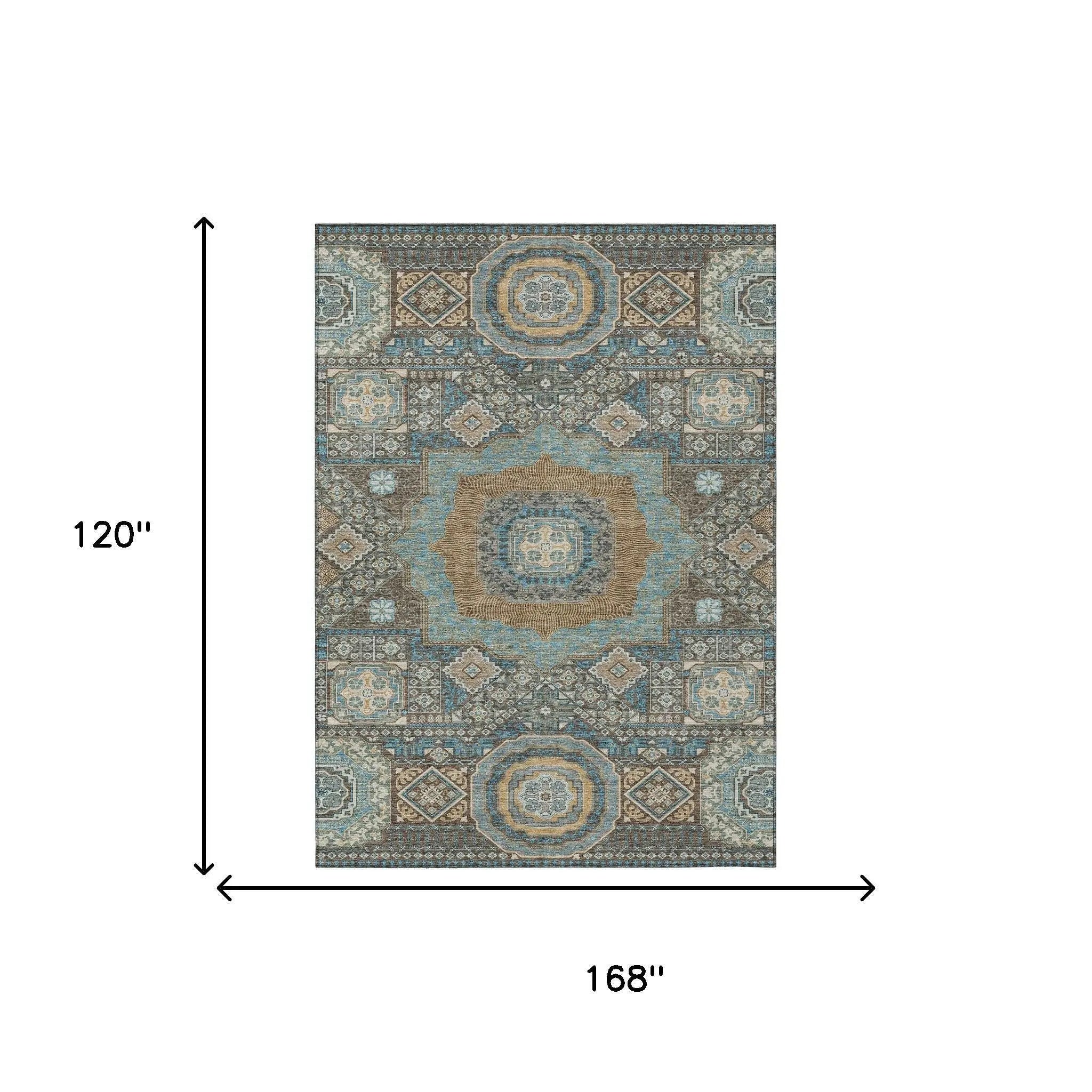 10' X 14' Chocolate And Beige Oriental Washable Indoor Outdoor Area Rug Homeroots Outdoor