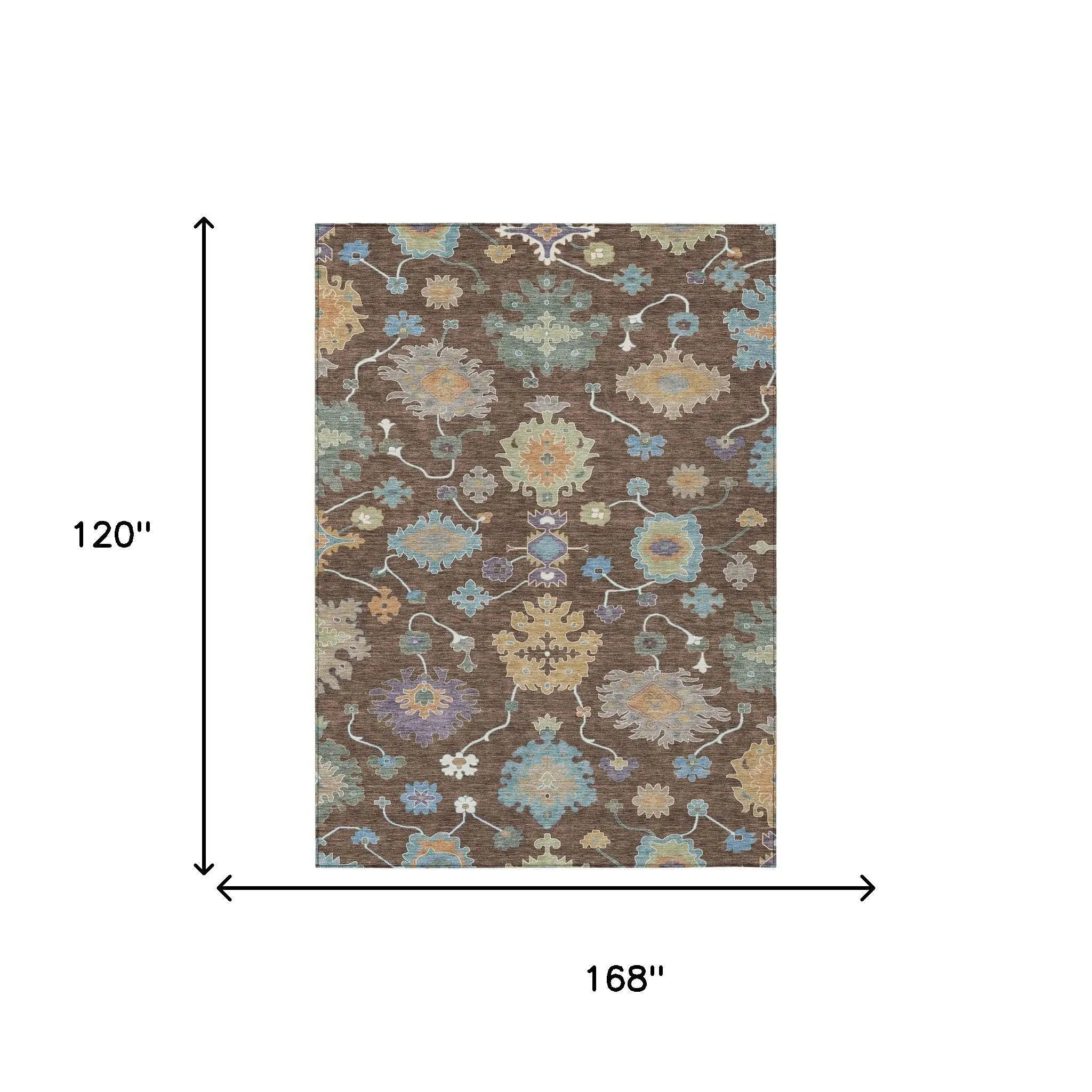 10' X 14' Chocolate And Beige Oriental Washable Indoor Outdoor Area Rug Homeroots Outdoor