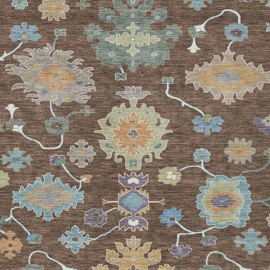 10' X 14' Chocolate And Beige Oriental Washable Indoor Outdoor Area Rug Homeroots Outdoor