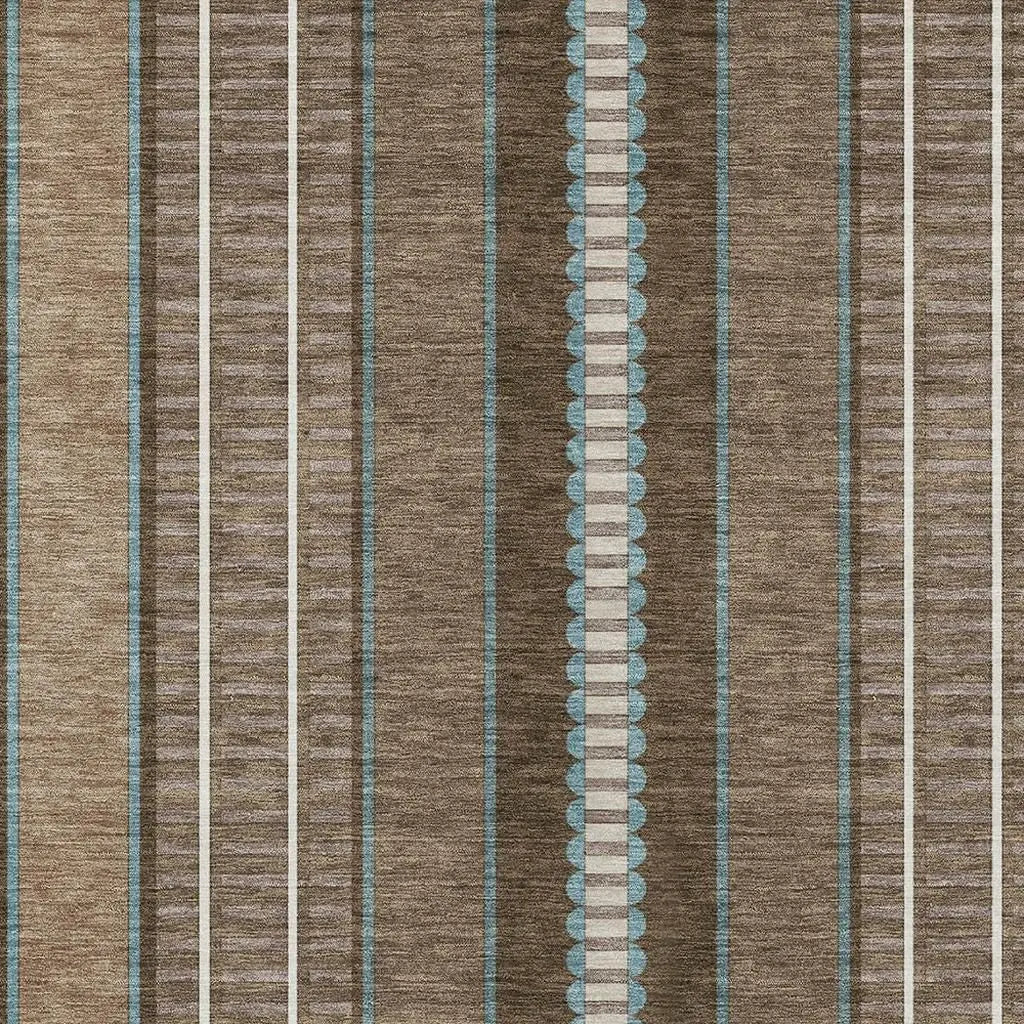 10' X 14' Chocolate And Blue Striped Washable Indoor Outdoor Area Rug Homeroots Outdoor