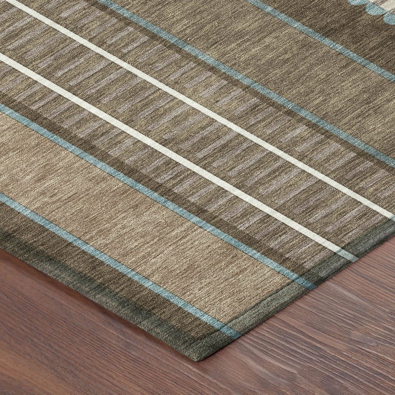 10' X 14' Chocolate And Blue Striped Washable Indoor Outdoor Area Rug Homeroots Outdoor