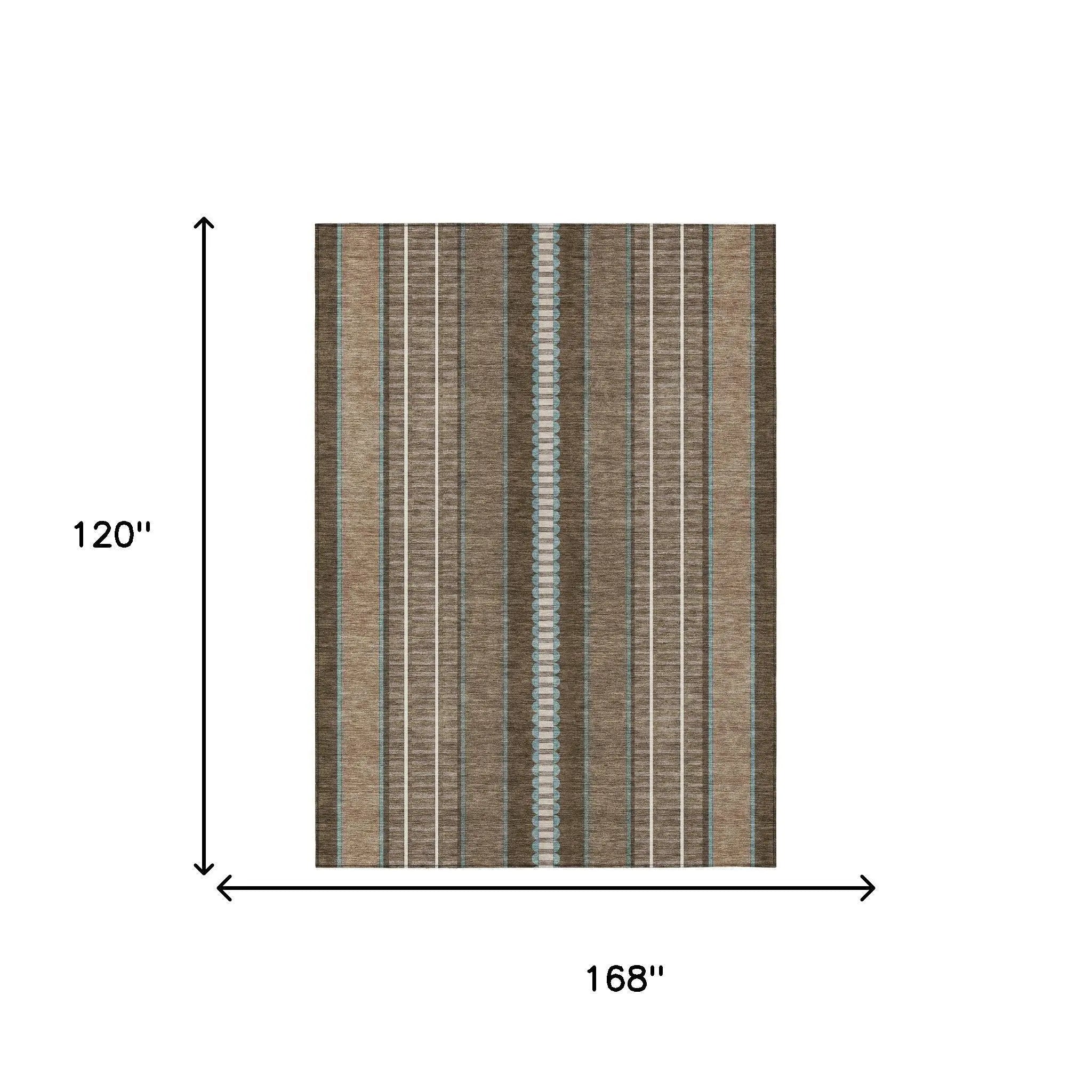 10' X 14' Chocolate And Blue Striped Washable Indoor Outdoor Area Rug Homeroots Outdoor