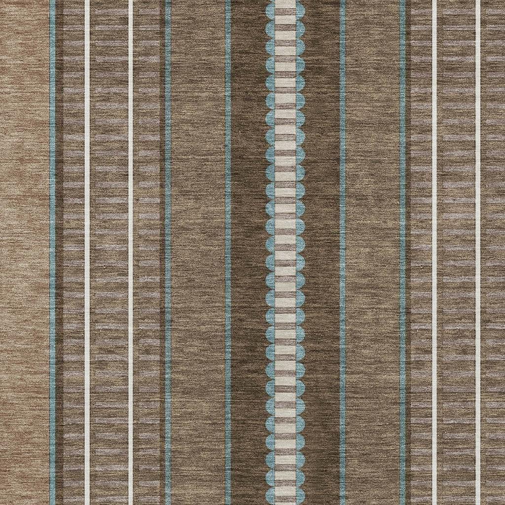 10' X 14' Chocolate And Blue Striped Washable Indoor Outdoor Area Rug Homeroots Outdoor