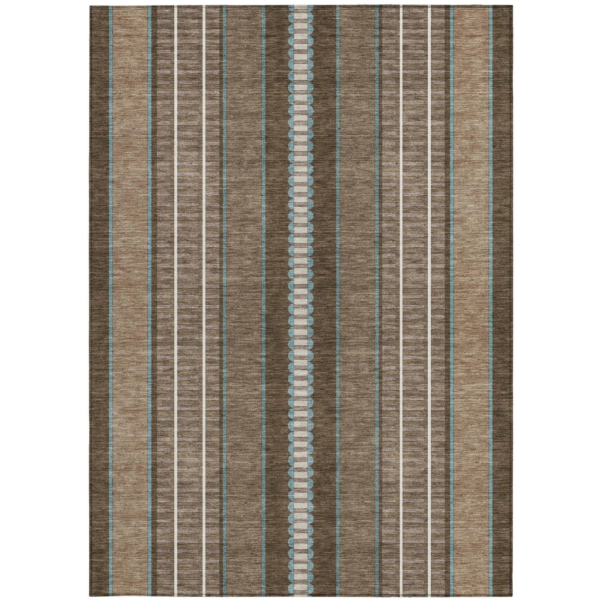 10' X 14' Chocolate And Blue Striped Washable Indoor Outdoor Area Rug Homeroots Outdoor