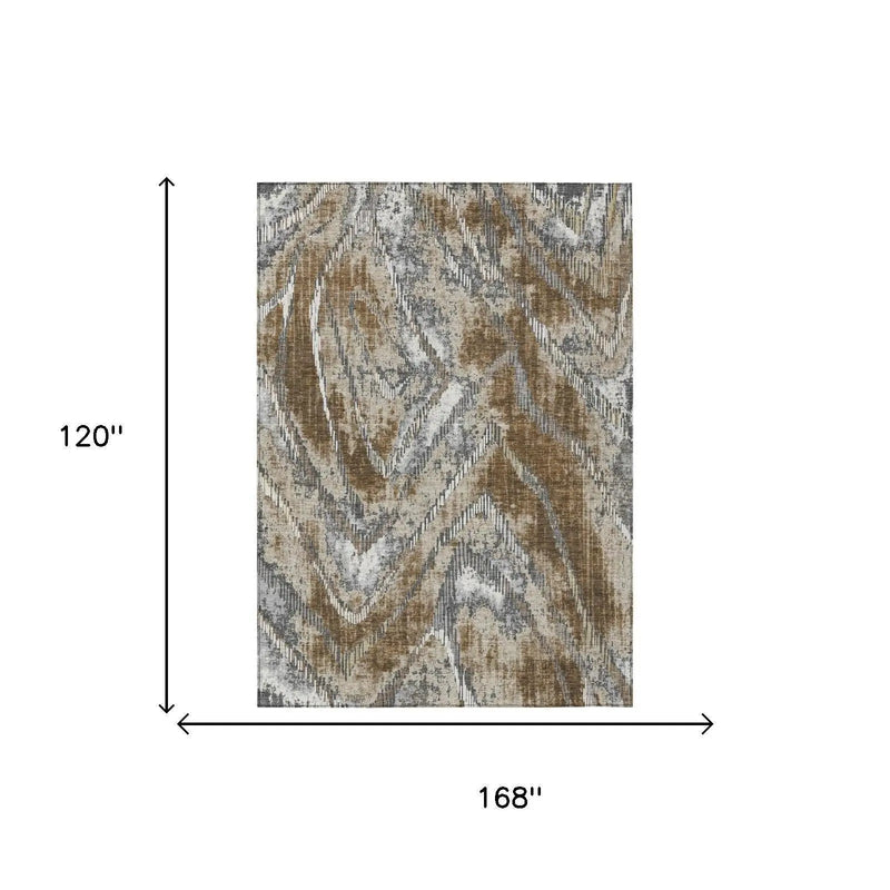 10' X 14' Chocolate And Brown Abstract Washable Indoor Outdoor Area Rug Homeroots Outdoor
