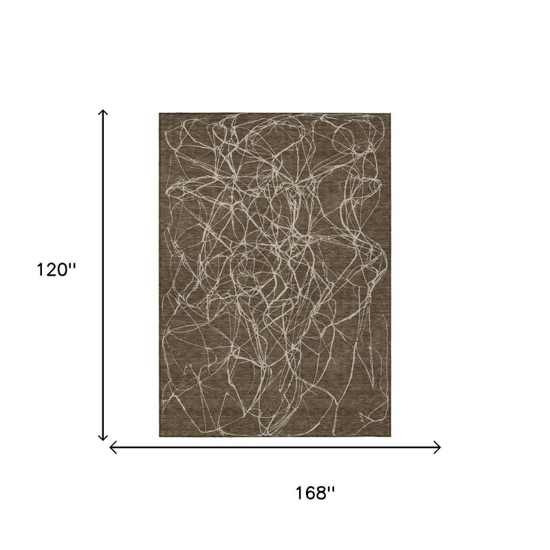 10' X 14' Chocolate And Brown Abstract Washable Indoor Outdoor Area Rug Homeroots Outdoor