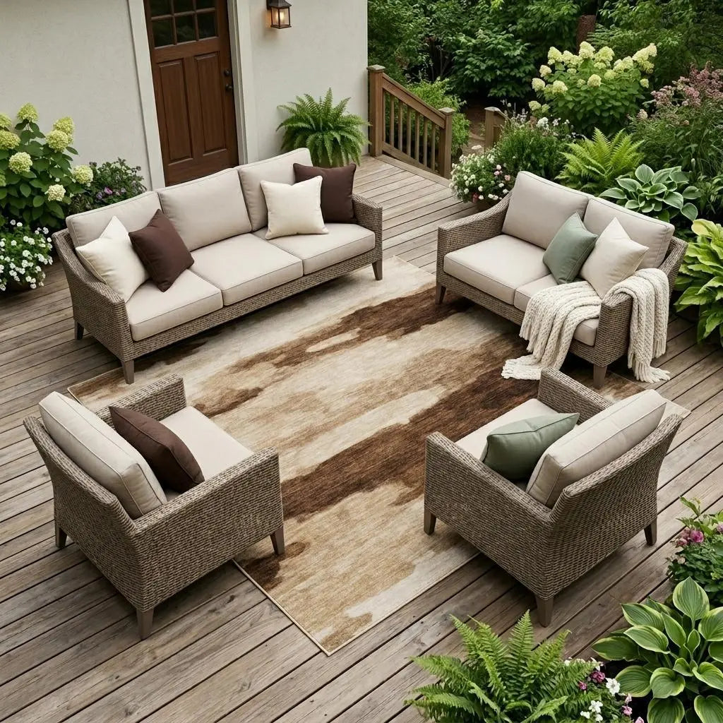10' X 14' Chocolate And Brown Abstract Washable Indoor Outdoor Area Rug Homeroots Outdoor