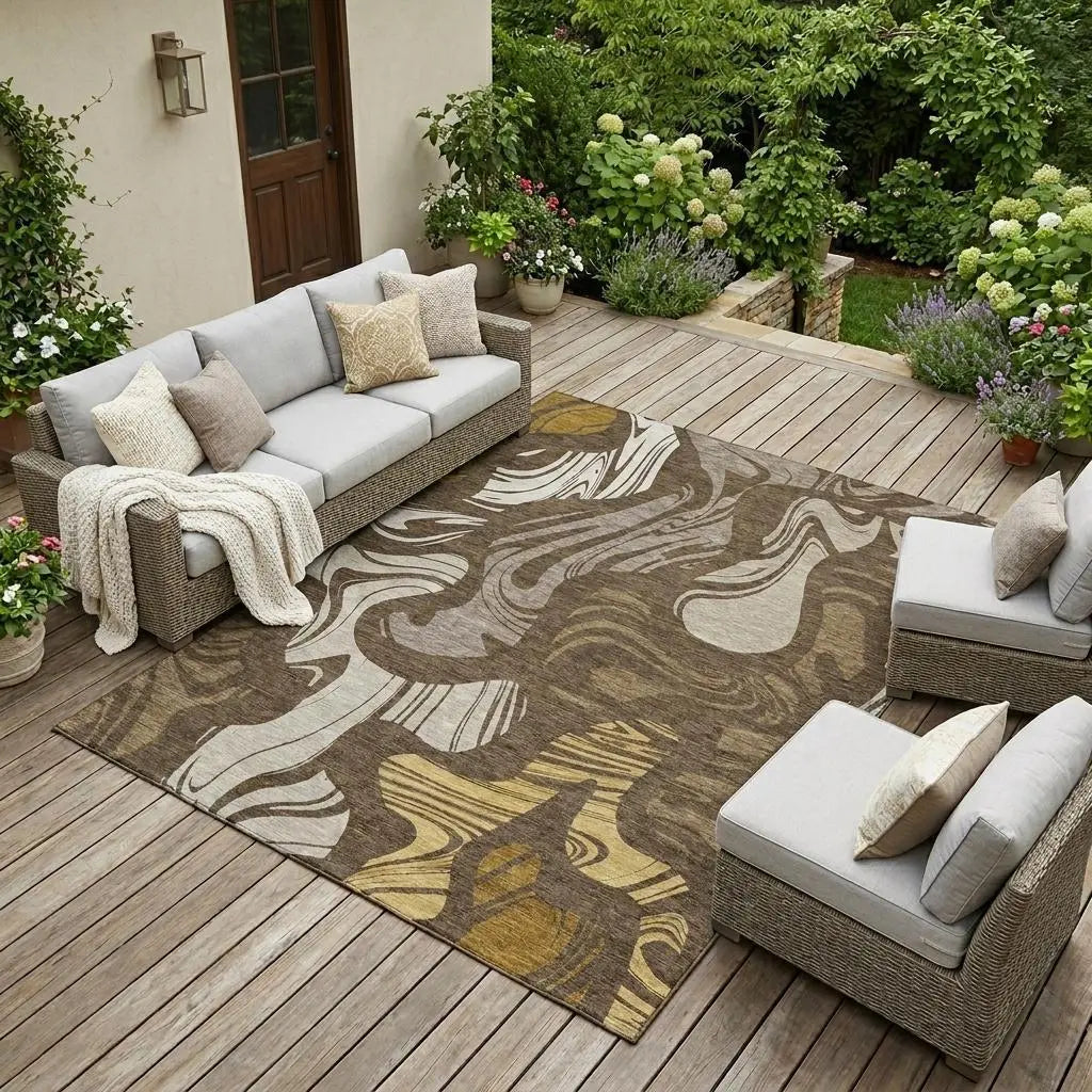 10' X 14' Chocolate And Brown Abstract Washable Indoor Outdoor Area Rug Homeroots Outdoor