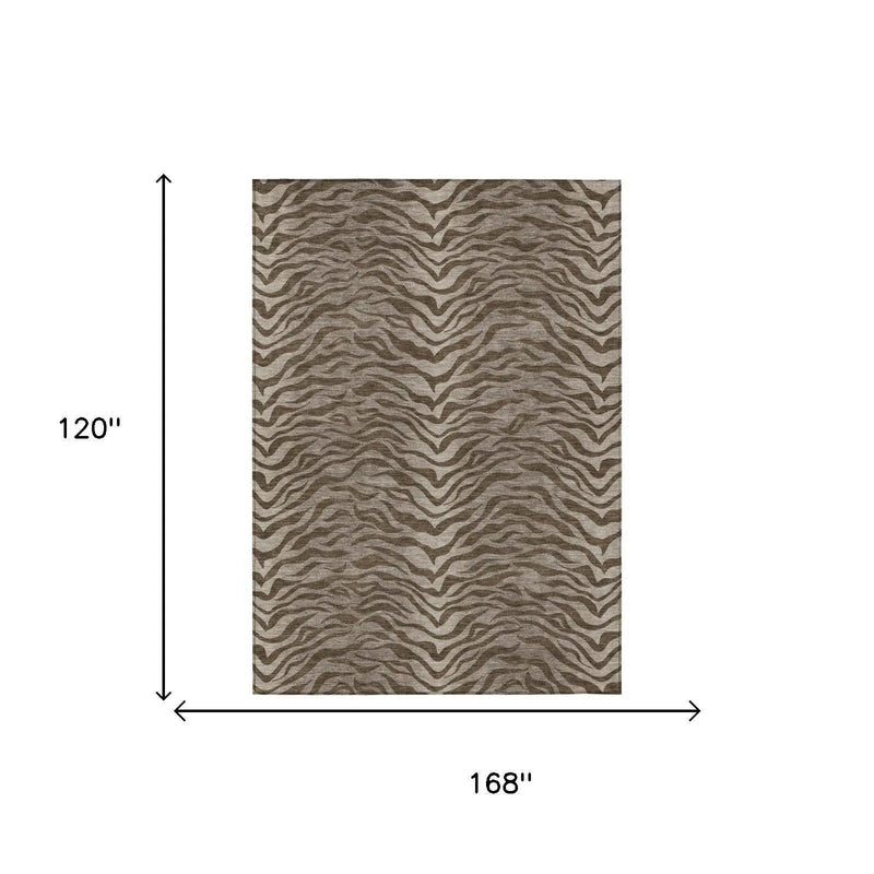 10' X 14' Chocolate And Brown Animal Print Washable Indoor Outdoor Area Rug Homeroots Outdoor