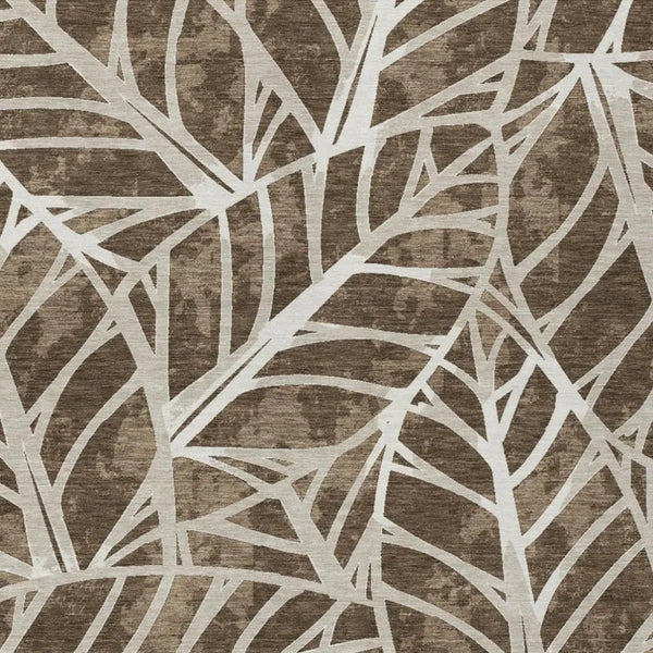 10' X 14' Chocolate And Brown Botanical Leaves Washable Indoor Outdoor Area Rug Homeroots Outdoor