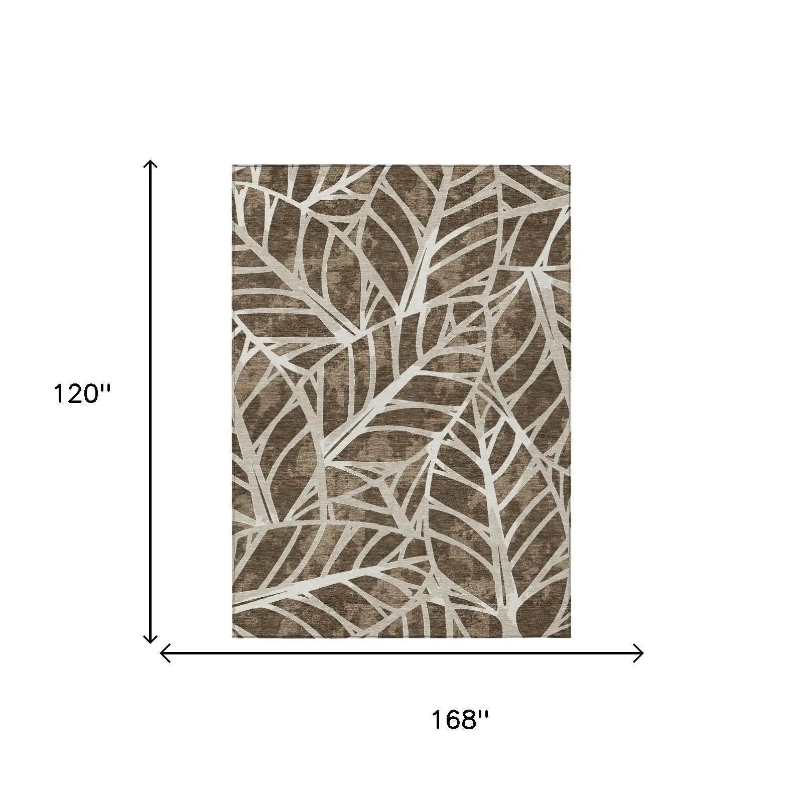10' X 14' Chocolate And Brown Botanical Leaves Washable Indoor Outdoor Area Rug Homeroots Outdoor