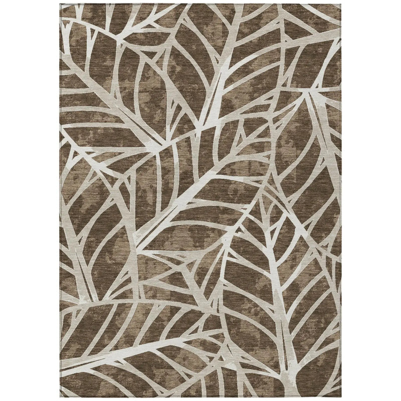 10' X 14' Chocolate And Brown Botanical Leaves Washable Indoor Outdoor Area Rug Homeroots Outdoor