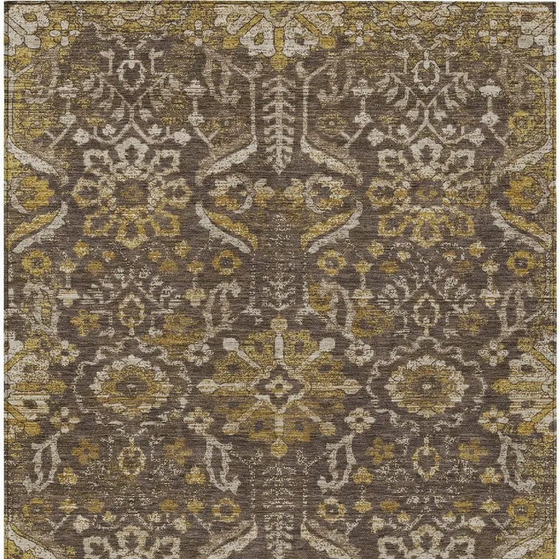 10' X 14' Chocolate And Brown Damask Washable Indoor Outdoor Area Rug Homeroots Outdoor