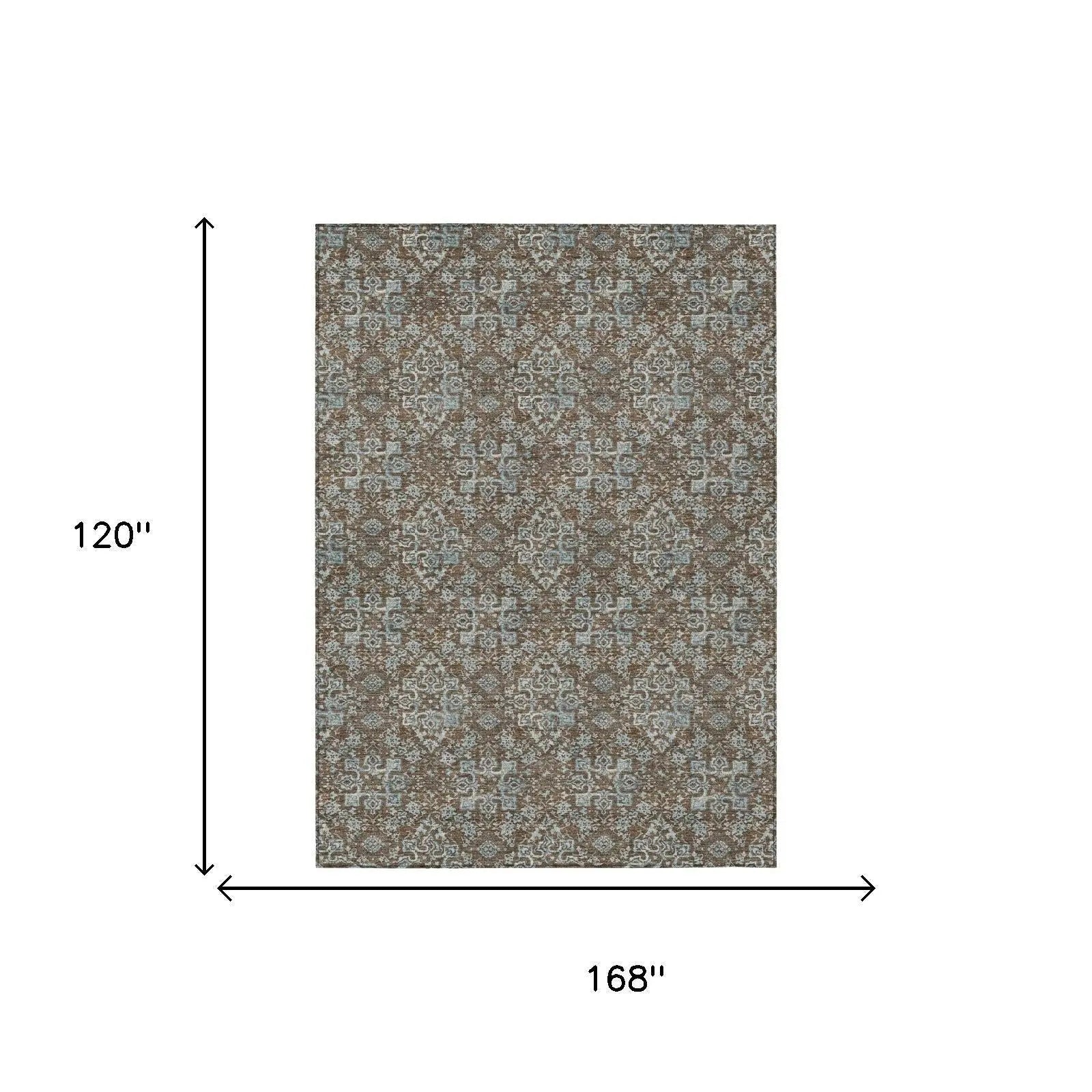 10' X 14' Chocolate And Brown Damask Washable Indoor Outdoor Area Rug Homeroots Outdoor