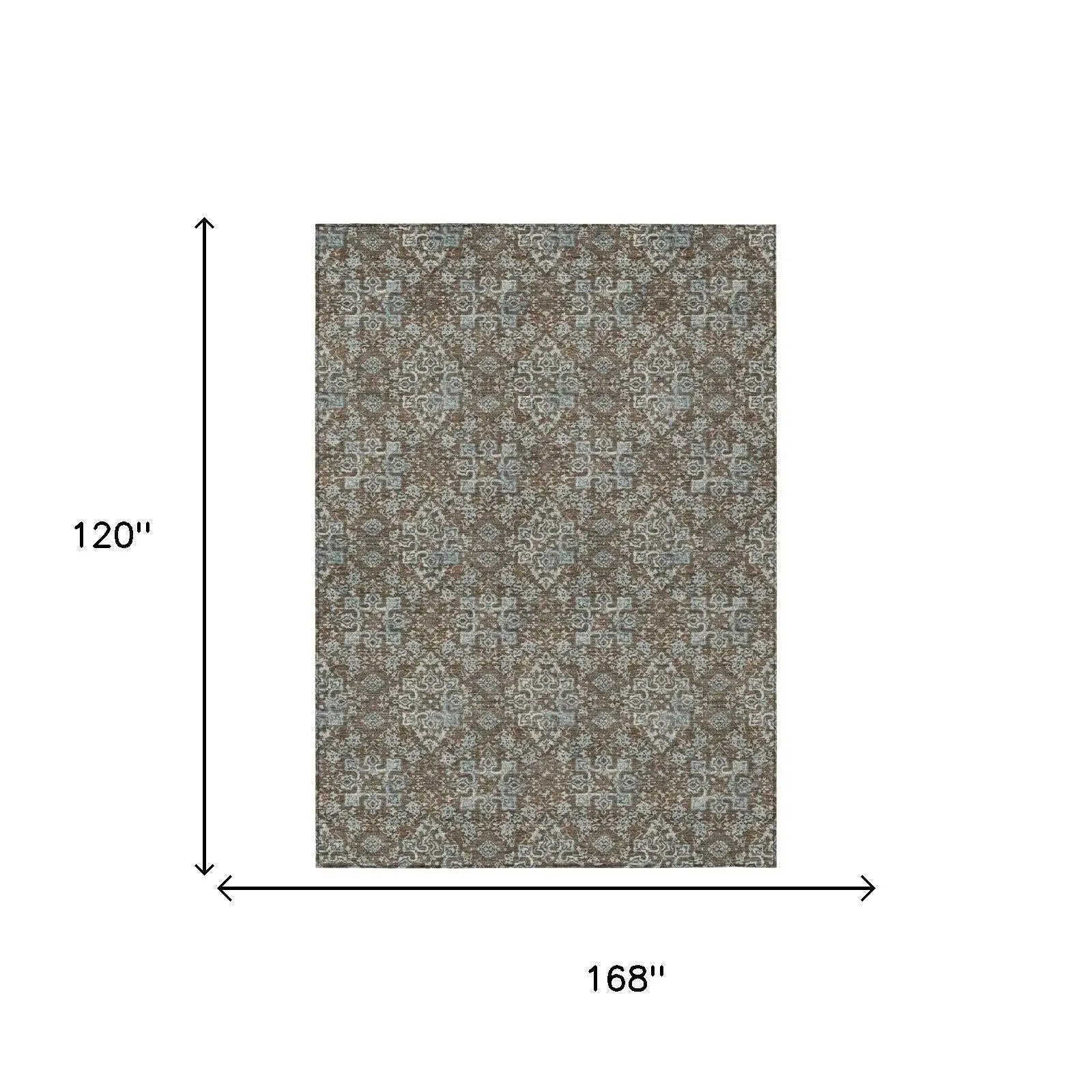 10' X 14' Chocolate And Brown Damask Washable Indoor Outdoor Area Rug Homeroots Outdoor