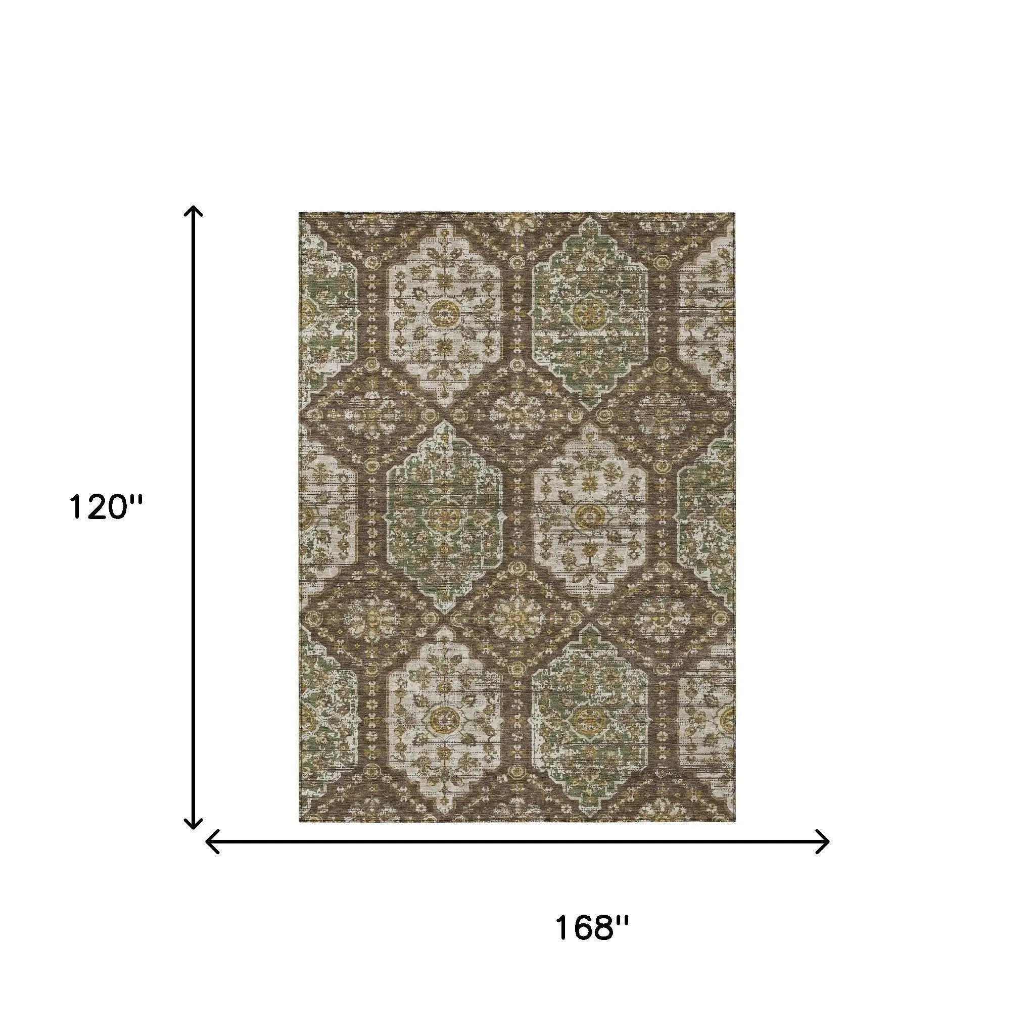 10' X 14' Chocolate And Brown Damask Washable Indoor Outdoor Area Rug Homeroots Outdoor