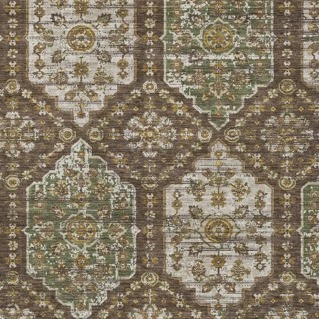 10' X 14' Chocolate And Brown Damask Washable Indoor Outdoor Area Rug Homeroots Outdoor
